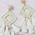 Anthropologie Jewelry | Gold & White Stud With Cream White Fringe Earrings | Color: Cream/White | Size: Os