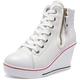 Women's Canvas Wedge Trainers 3.5-9 UK Ladies Lace Up Side Zip High Top Ankle Boots Sneaker Pump Sport Shoes Muffin with Thick Bottom 8cm High,8 UK,01 / White