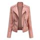 BAINA Women's Jacket Fashion Faux Leather Motorcycle Biker Jacket Slim Vintage Short Coat with Zip Warm Lapel PU Outerwear for Winter S - XL Pink