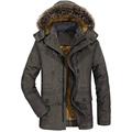 FTCayanz Men's Padded Quilted Jacket Outdoor Warm Winter Parka Long Coat with Fur Hooded Army Green M