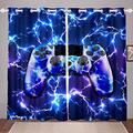 Gamepad Windows Drapes Galaxy Starry Sky Gamepad Curtains Kids Boys Lightning Video Game Gamepad Curtains for Bedroom Living Room Game Controller Room Decoration Blue,W46*L54