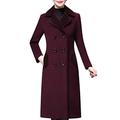 LAEMILIA Women Fur Collar Peacoat Double Breasted Notched Lapel Midi Length Coat Jackets Purple