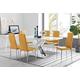 Atlanta Rectangle Chrome Metal Modern Stylish High Gloss White 6 Seater Dining Table and 6 Stylish Modern Milan Dining Chairs Set (Dining Table + 6 Mustard Milan Chairs)