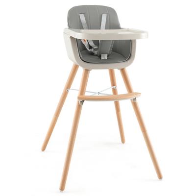 Costway 3-in-1 Convertible Wooden High Chair with Cushion-Gray