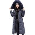 TDZD Women's Thickened Long Padded Puffer Coat, Ladies Winter Warm Down Cotton Jacket Parka with Removable Faux Fur Hood (Gray, XXXXL)