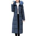 Women Quilted Winter Long Down Coat TUDUZ Puffer Fur Collar Hooded Parka Overcoat Slim Thick Cotton-Padded Outerwear Jackets(YA Blue,UK(Bust)-S/CN-L)