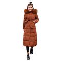 Women Quilted Winter Long Down Coat TUDUZ Puffer Fur Collar Hooded Parka Overcoat Slim Thick Cotton-Padded Outerwear Jackets (Coffee ) UK(Bust)-M/CN-XL