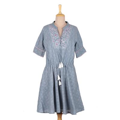 Delhi Spring in Wedgwood,'Cotton A-Line Summer Dress in Wedgwood Blue'