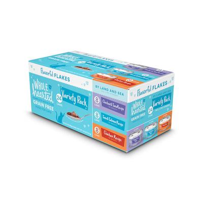 WholeHearted Grain Free By Land and Sea Flaked Wet Cat Food Variety Pack for All Life Stages, 2.8 oz., Count of 24