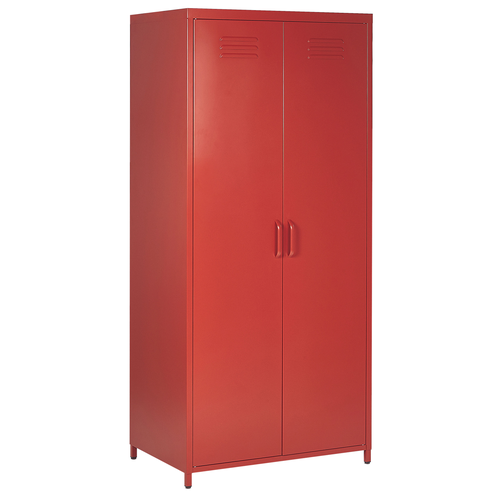 Kleiderschrank Rot Metall 76 x 50 x 171 cm mit 2 Türen 3 herausnehmbaren Fächern und Kleiderstange Wohnzimmer Schlafzimmer Flur Büro Arbeitsbereich