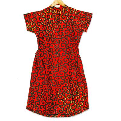 Casual Day,'Printed Cotton Short Sleeve Shirtwaist Dress in Strawberry'