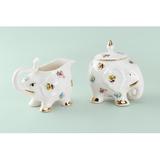 Grace's Tea Ware Pansy Floral Happy Elephant Sugar & Creamer Set Porcelain China in White/Yellow | 5 H in | Wayfair CM461AK-MF174-2 CM461AK-MF174-3