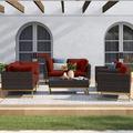 Joss & Main Savion 7 Piece Sectional Seating Group w/ Cushions Synthetic Wicker/All - Weather Wicker/Wicker/Rattan in Yellow | Outdoor Furniture | Wayfair