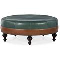 Bradington-Young 42.5" Wide Genuine Leather Round Cocktail Ottoman Genuine Leather in Brown | 17.5 H x 42.5 W x 42.5 D in | Wayfair