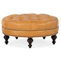 Bradington-Young Well-Rounded 38" Wide Genuine Leather Tufted Round Cocktail Ottoman in Brown | 17.5 H x 38 W x 38 D in | Wayfair
