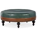 Bradington-Young 42.5" Wide Genuine Leather Round Cocktail Ottoman Genuine Leather in Black/Brown | 17.5 H x 42.5 W x 42.5 D in | Wayfair