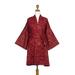 Red Floral Kimono,'Hand Made Batik Printed Cotton Robe'