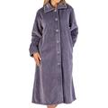 Slenderella Ladies Button Up Dressing Gown Super Soft Waffle Fleece Bath Robe Large (Grey)