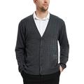 Kallspin Men's Cardigan Sweater Cashmere Wool Blend V Neck Cable Knit Buttons Cardigan with Pockets(Charcoal,X-Large)