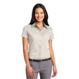 Port Authority L508 Women's Short Sleeve Easy Care Shirt in Light Stone/Classic Navy Blue size 5XL | Cotton/Polyester Blend