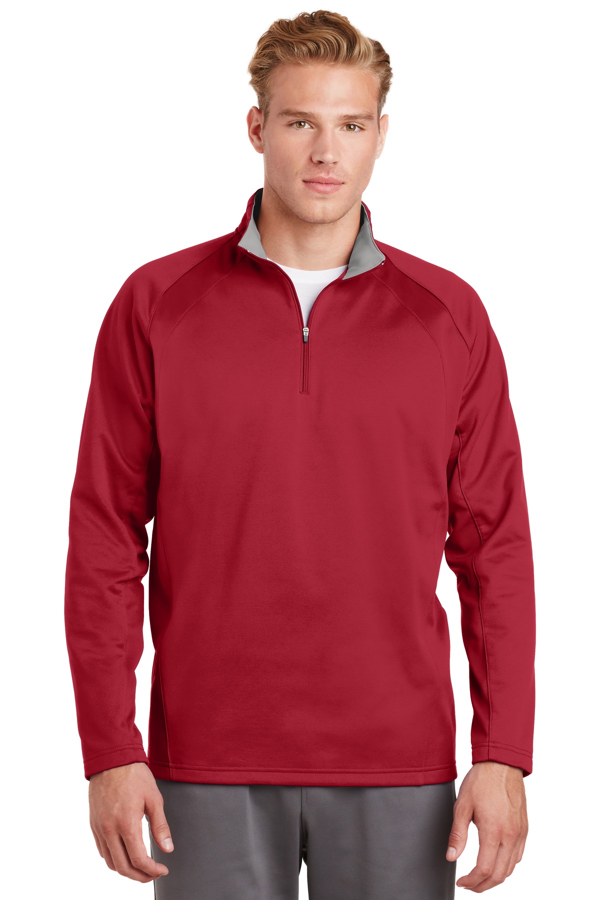 Sport-Tek F243 Sport-Wick Fleece 1/4-Zip Pullover T-Shirt in Deep Red/Silver size XS | Polyester
