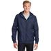 Sport-Tek JST53 Embossed Hooded Wind Jacket in True Navy Blue/True Blue size XS | Polyester