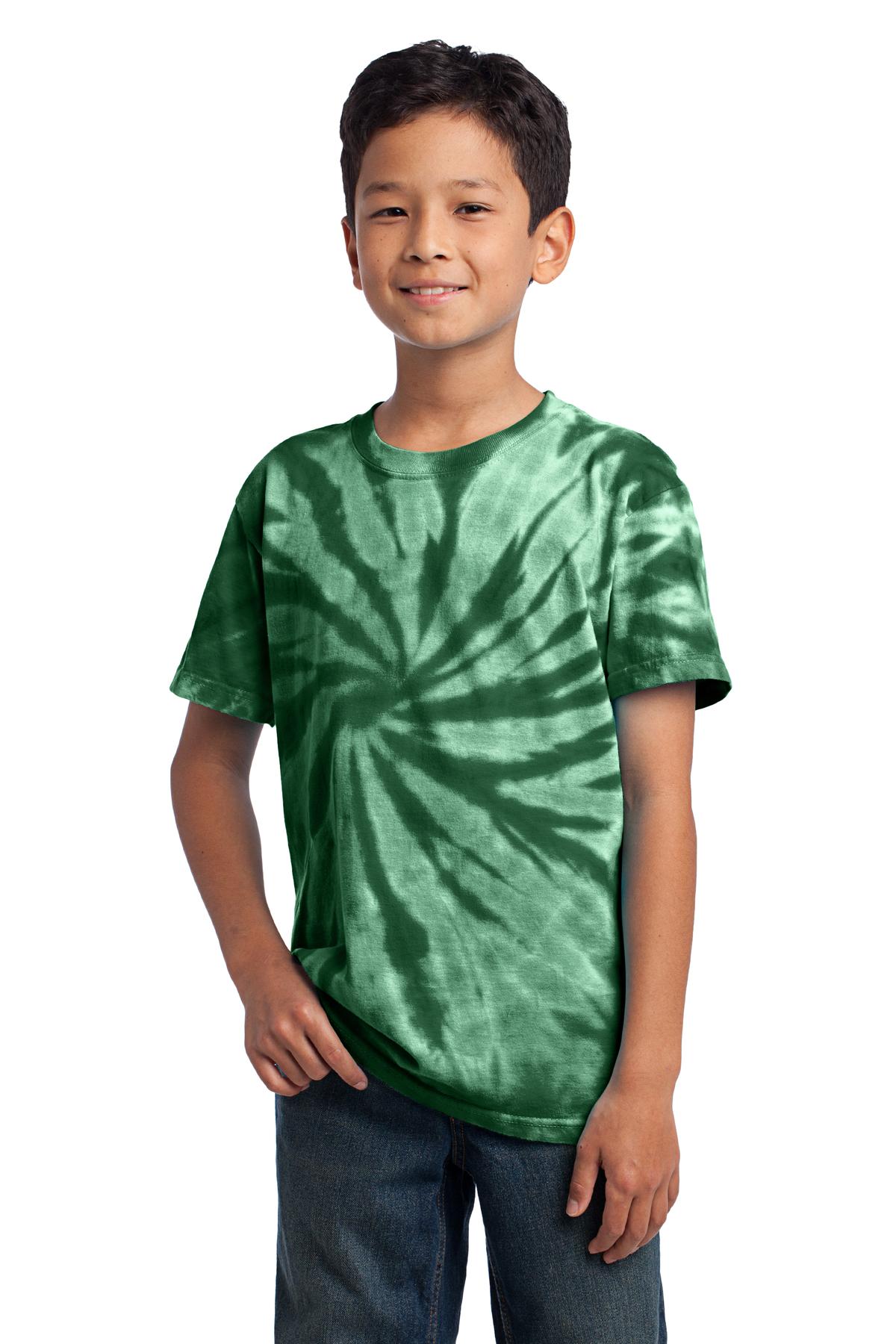Port & Company PC147Y Youth Tie-Dye Top in Forest Green size XL | Cotton