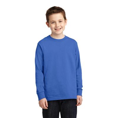 Port & Company PC54YLS Youth Long Sleeve Core Cotton Top in Royal Blue size XS | Cotton/Polyester Blend