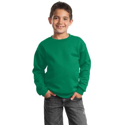 Port & Company PC90Y Youth Core Fleece Crewneck Sweatshirt in Kelly size Small | Cotton/Polyester Blend