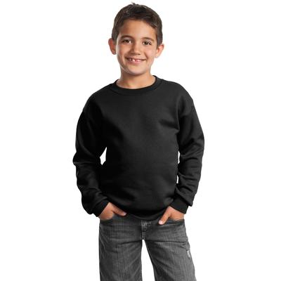 Port & Company PC90Y Youth Core Fleece Crewneck Sweatshirt in Jet Black size Medium | Cotton/Polyester Blend