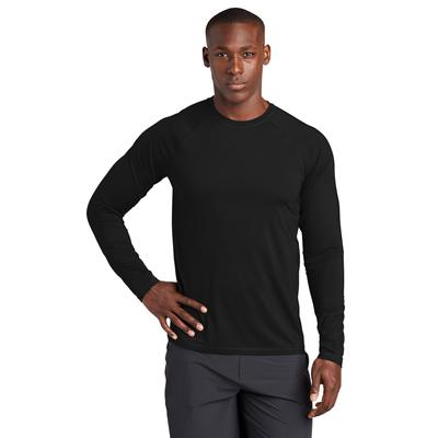 Sport-Tek ST470LS Athletic Long Sleeve Rashguard Top in Black size Large | Polyester/Spandex Blend