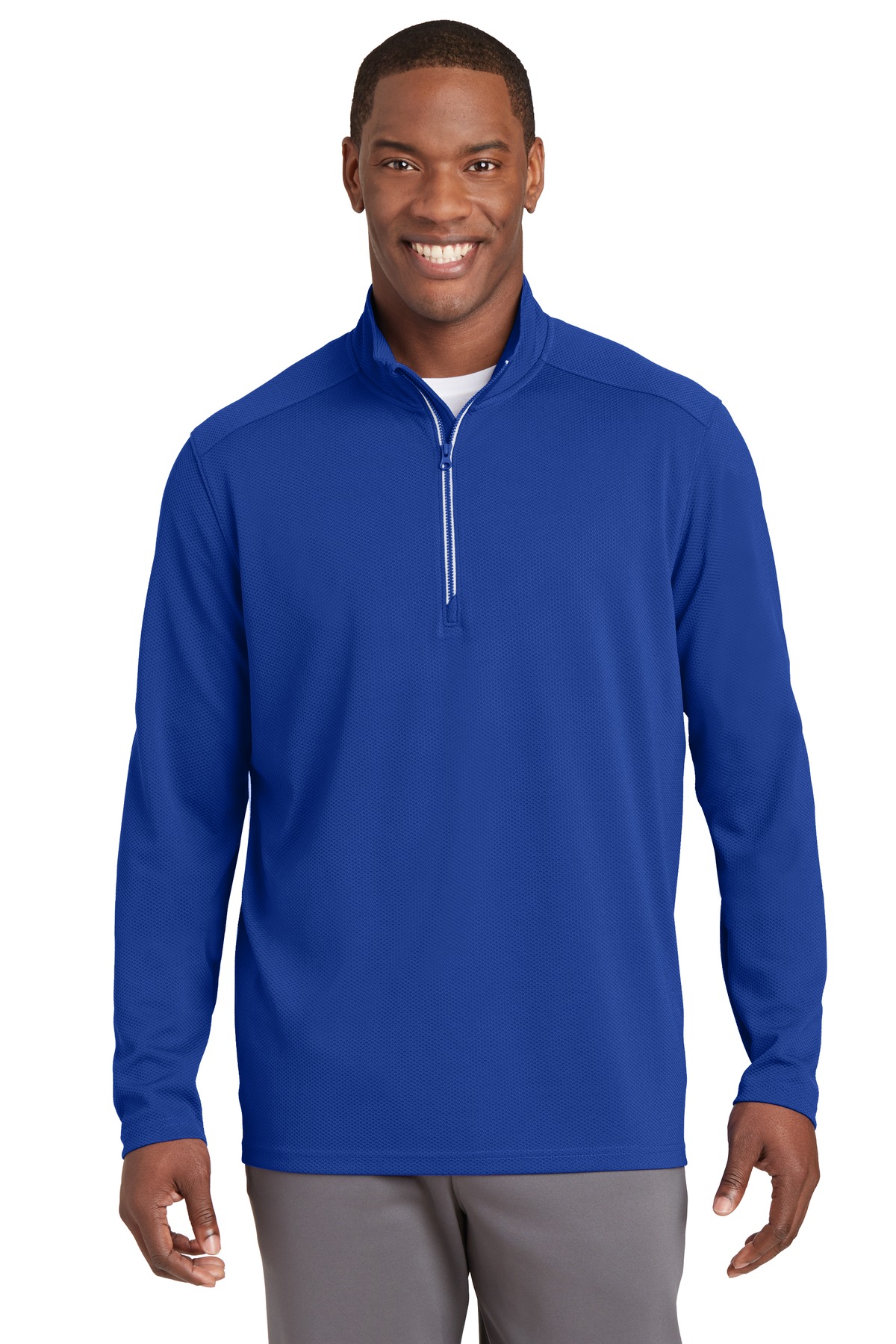Sport-Tek ST860 Sport-Wick Textured 1/4-Zip Pullover T-Shirt in True Royal Blue size 2XL | Polyester