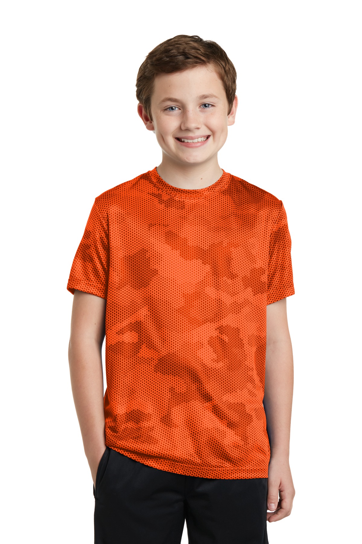 Sport-Tek YST370 Youth CamoHex Top in Neon Orange size Small | Polyester