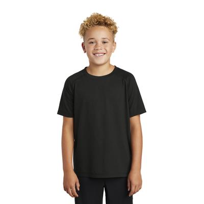 Sport-Tek YST400 Youth PosiCharge Tri-Blend Wicking Raglan Top in Black Triad Solid size XL | Triblend