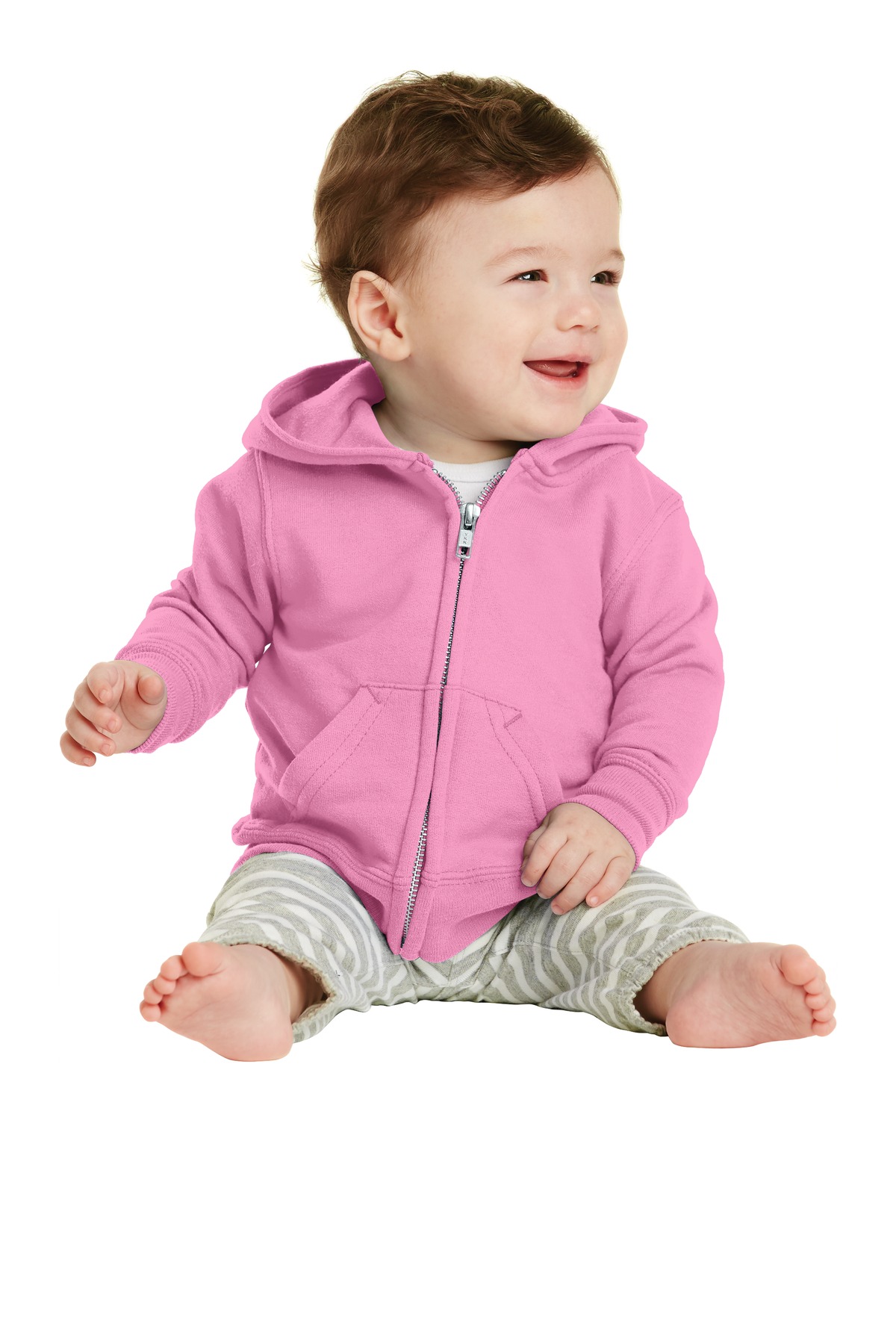 Port & Company CAR78IZH Infant Core Fleece Full-Zip Hooded Sweatshirt in Candy Pink size 18M