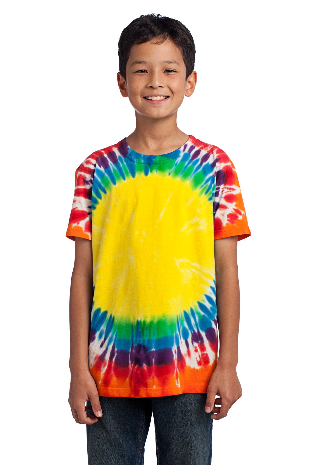 Port & Company PC149Y Youth Window Tie-Dye Top in Rainbow size XS | Cotton