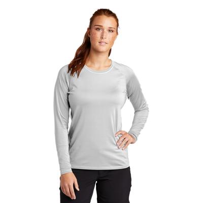 Sport-Tek LST470LS Athletic Women's Long Sleeve Rashguard Top in White size Small | Polyester/Spandex Blend