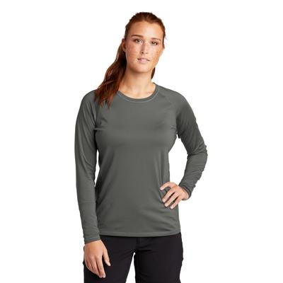 Sport-Tek LST470LS Athletic Women's Long Sleeve Rashguard Top in Dark Smoke Grey size Large | Polyester/Spandex Blend