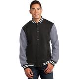 Sport-Tek ST270 Fleece Letterman Jacket in Black/Vintage Heather size Small | Cotton/Polyester Blend