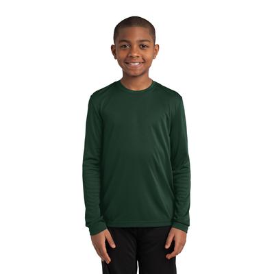 Sport-Tek YST350LS Youth Long Sleeve PosiCharge Competitor Top in Forest Green size XS | Polyester