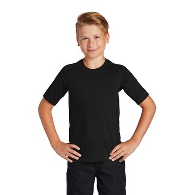 Sport-Tek YST470 Athletic Youth Rashguard Top in Black size Large | Polyester/Spandex Blend