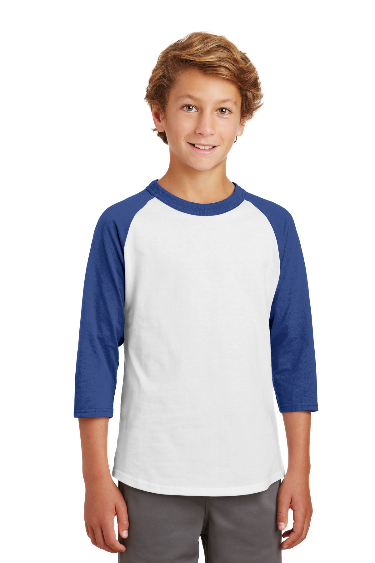 Sport-Tek YT200 Youth Colorblock Raglan Jersey T-Shirt in White/Royal size XL | Cotton - Sport-Tek