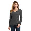 Port & Company LPC450VLS Women's Long Sleeve Fan Favorite V-Neck Top in Dark Heather Grey size Large | Cotton