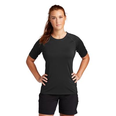 Sport-Tek LST470 Athletic Women's Rashguard Top in Black size XS | Polyester/Spandex Blend