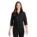 Port Authority LW102 Women's 3/4-Sleeve Carefree Poplin Shirt in Deep Black size Medium | Cotton/Polyester Blend