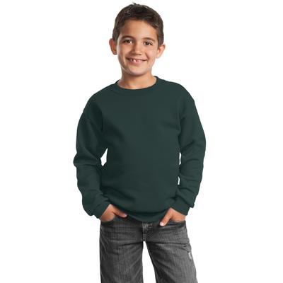 Port & Company PC90Y Youth Core Fleece Crewneck Sweatshirt in Dark Green size Large | Cotton/Polyester Blend