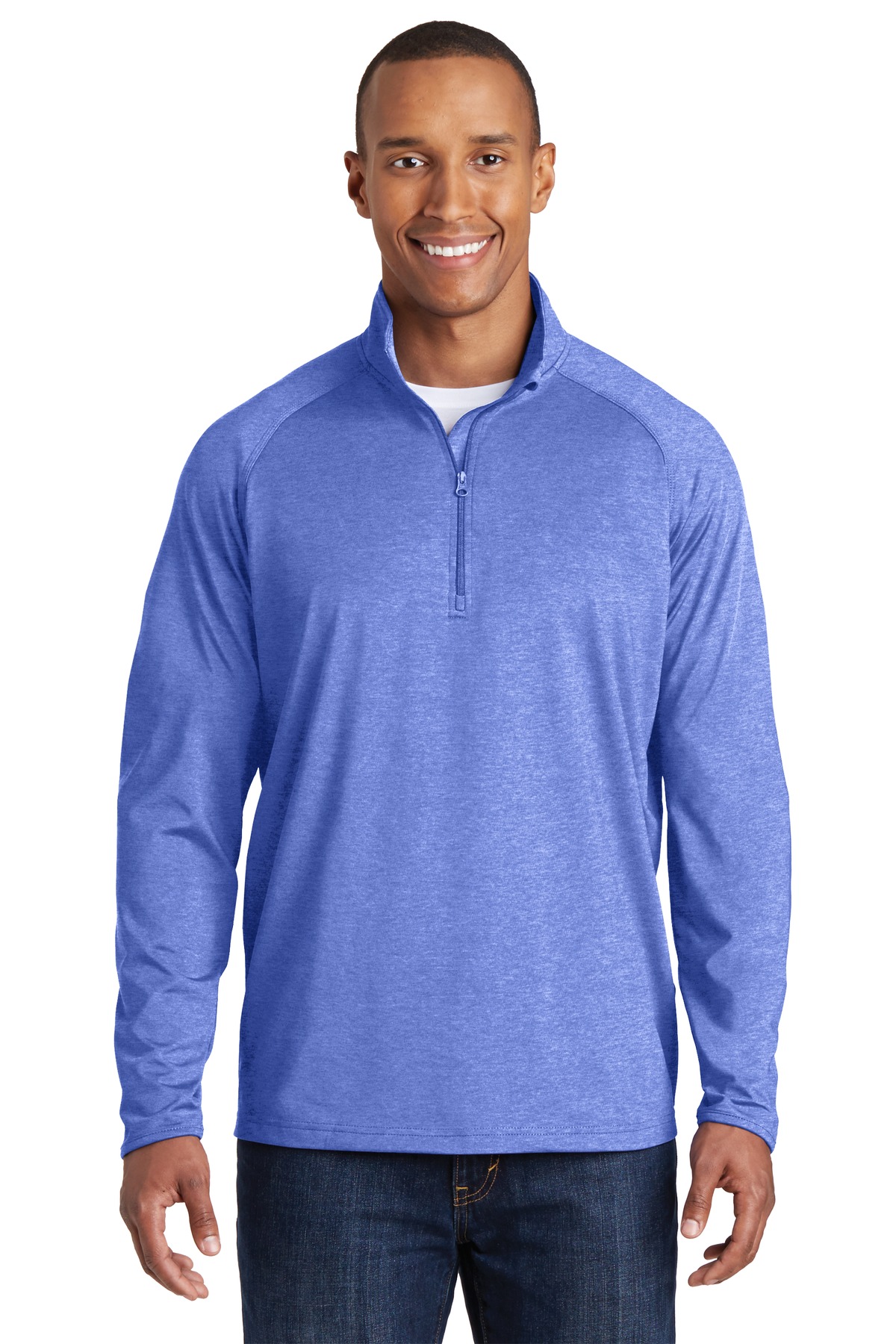 Sport-Tek ST850 Sport-Wick Stretch 1/4-Zip Pullover T-Shirt in True Royal Blue Heather size Small | Polyester/Spandex Blend