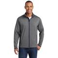 Sport-Tek ST853 Sport-Wick Stretch Contrast Full-Zip Jacket in Charcoal Grey Heather/True Navy Blue size XS | Polyester/Spandex Blend