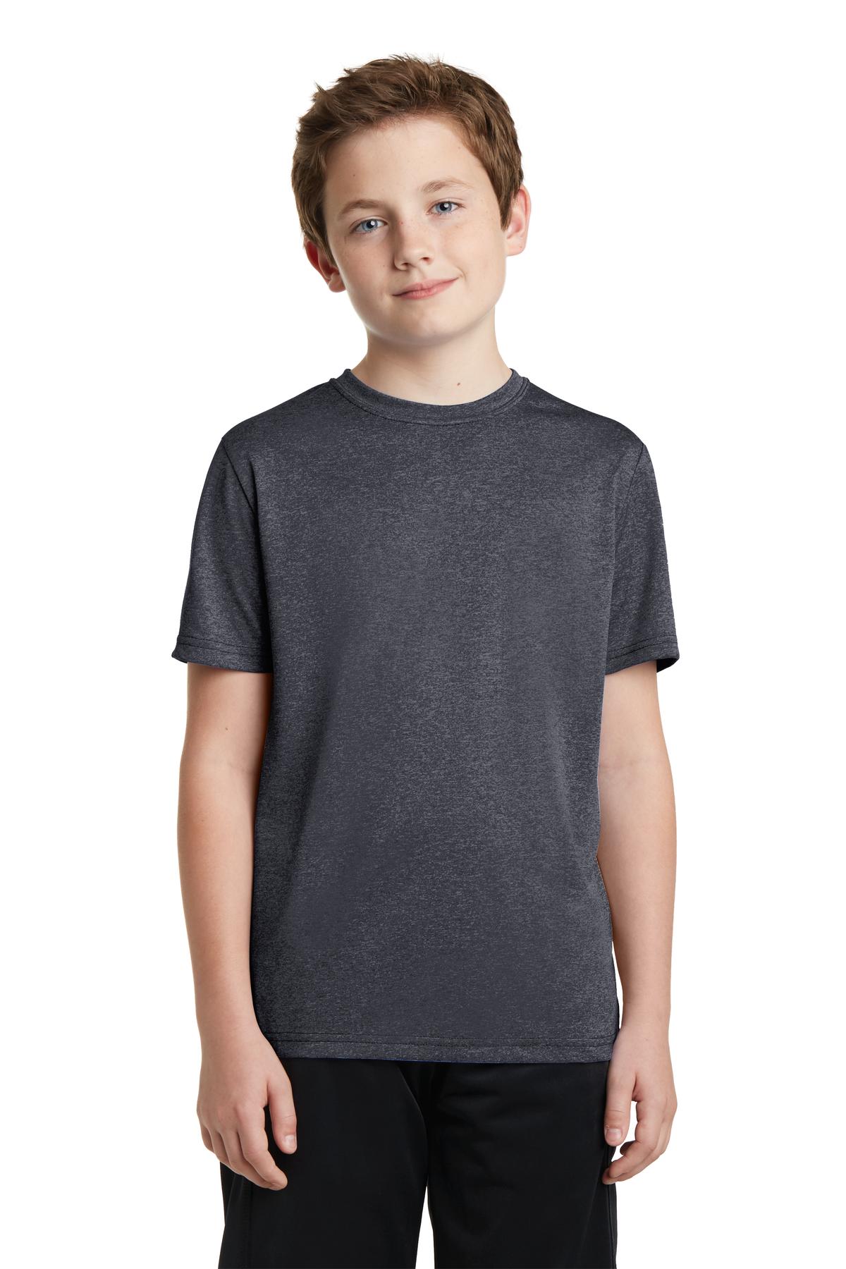 Sport-Tek YST360 Youth Heather Contender Top in Graphite Grey size XS | Polyester
