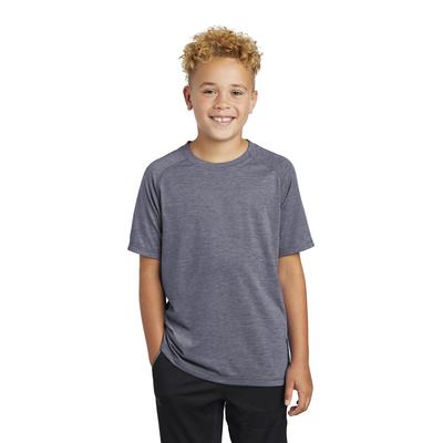 Sport-Tek YST400 Youth PosiCharge Tri-Blend Wicking Raglan Top in True Navy Blue Heather size XS | Triblend